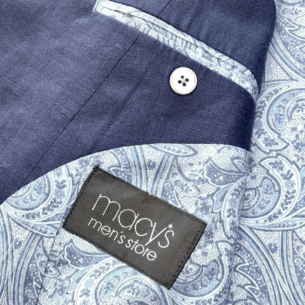 Lauren Ralph Lauren Men's 60L 100% Linen Navy Blue Blazer Paisley Lined